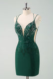 Sparky Dark Green Tight Short Homecoing Dress with Beadings Sparky Dark Green Tight Short Homecoing Dress with Beadings