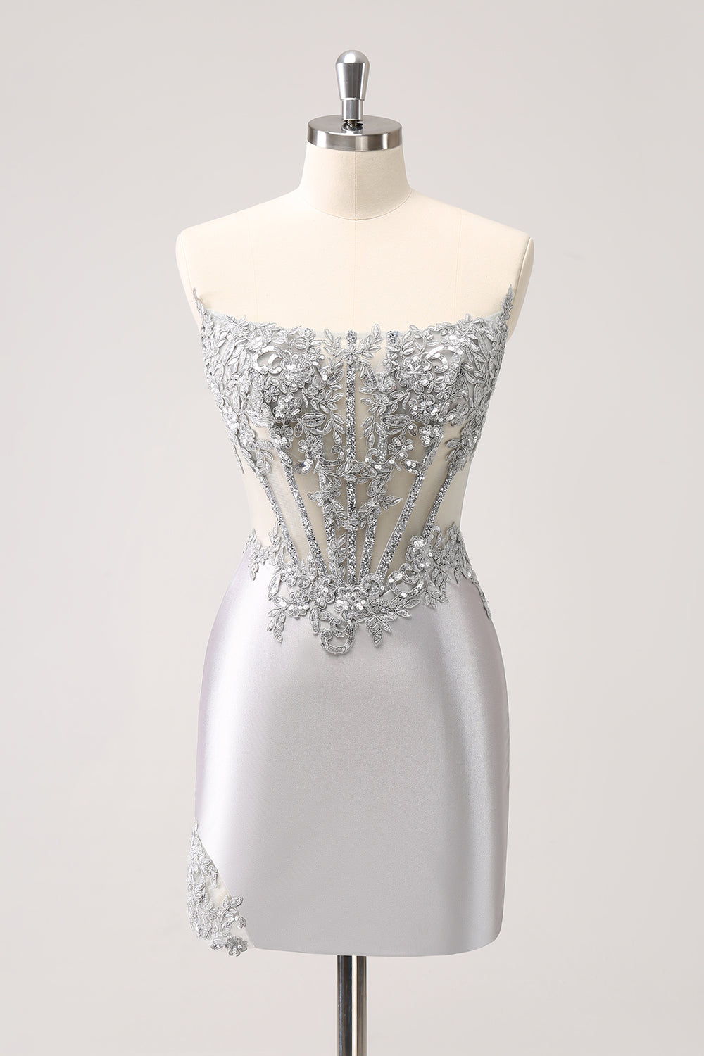 Zapaka Women Sparkly Strapless Corset Silver Tight Homecoming Dress Short Floral Hoco Dress Zapaka Women Sparkly Strapless Corset Silver Tight Homecoming Dress Short Floral Hoco Dress