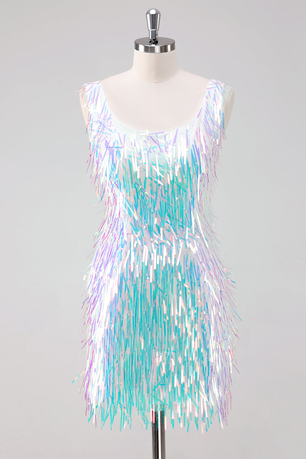 Sparkly White Square Neck Tight Short Homecoming Dress with Fringes Sparkly White Square Neck Tight Short Homecoming Dress with Fringes