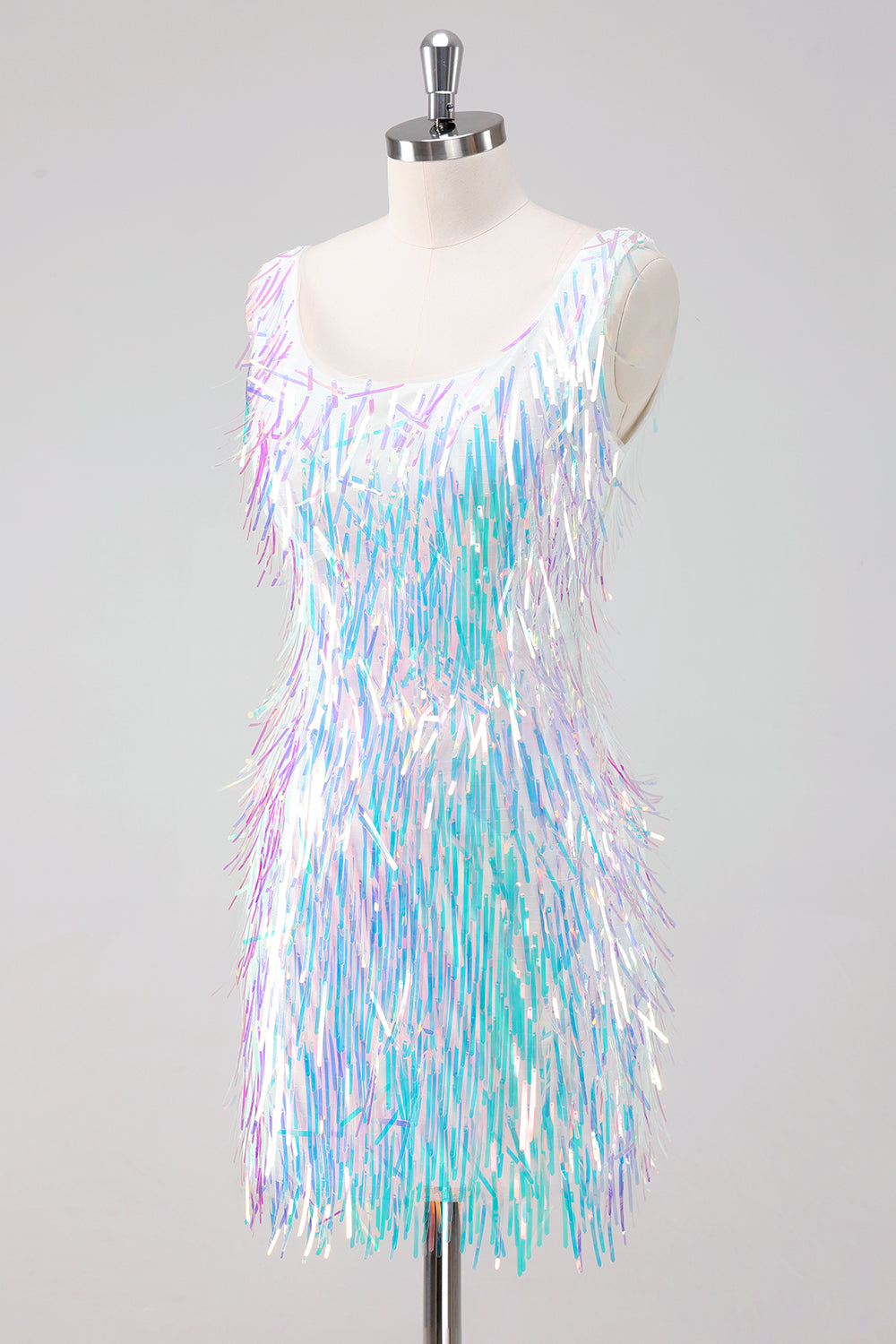 Sparkly White Square Neck Tight Short Homecoming Dress with Fringes Sparkly White Square Neck Tight Short Homecoming Dress with Fringes