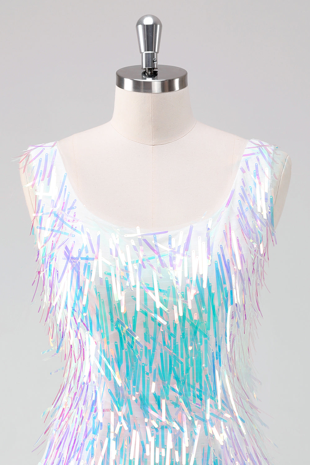 Sparkly White Square Neck Tight Short Homecoming Dress with Fringes Sparkly White Square Neck Tight Short Homecoming Dress with Fringes