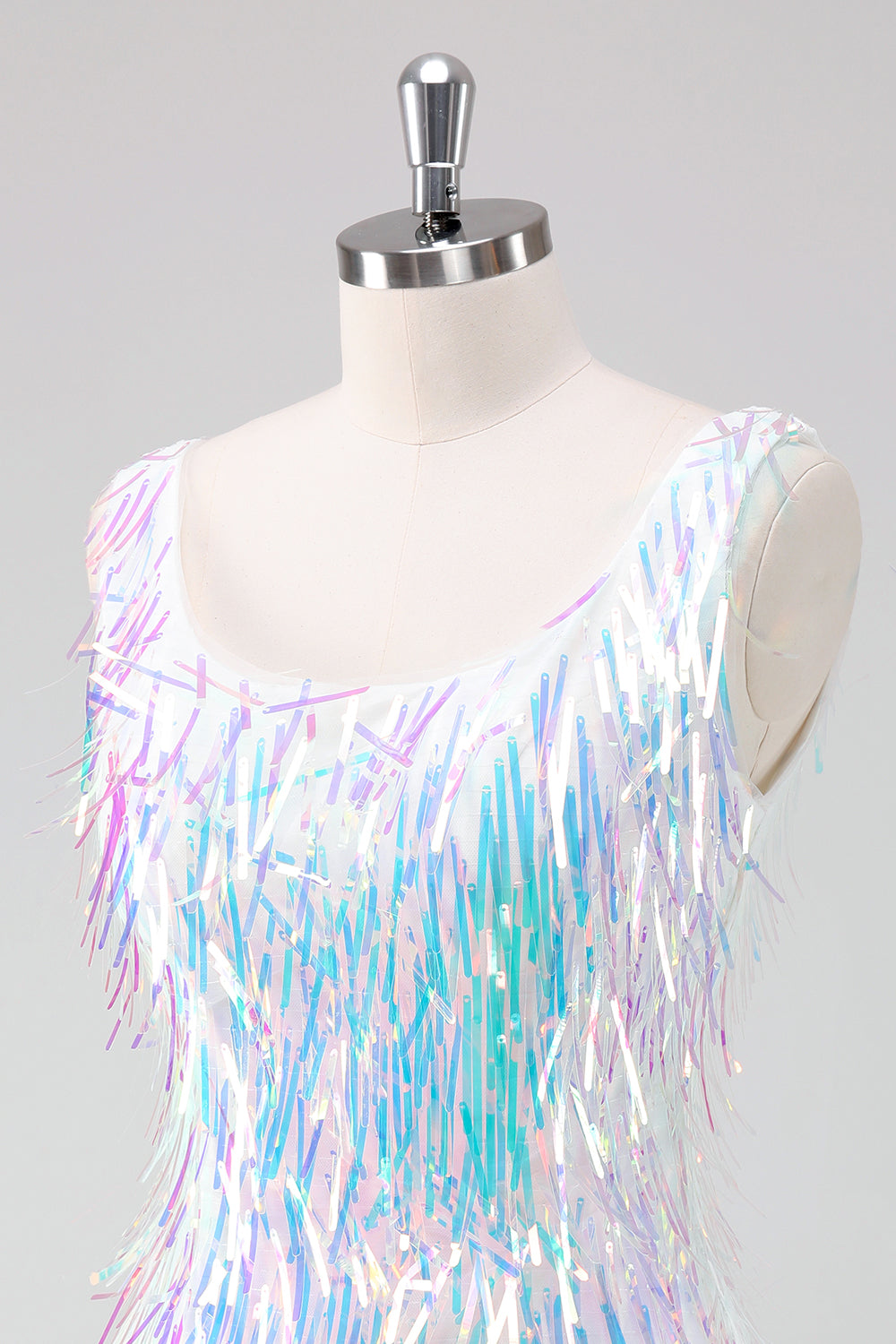 Sparkly White Square Neck Tight Short Homecoming Dress with Fringes Sparkly White Square Neck Tight Short Homecoming Dress with Fringes