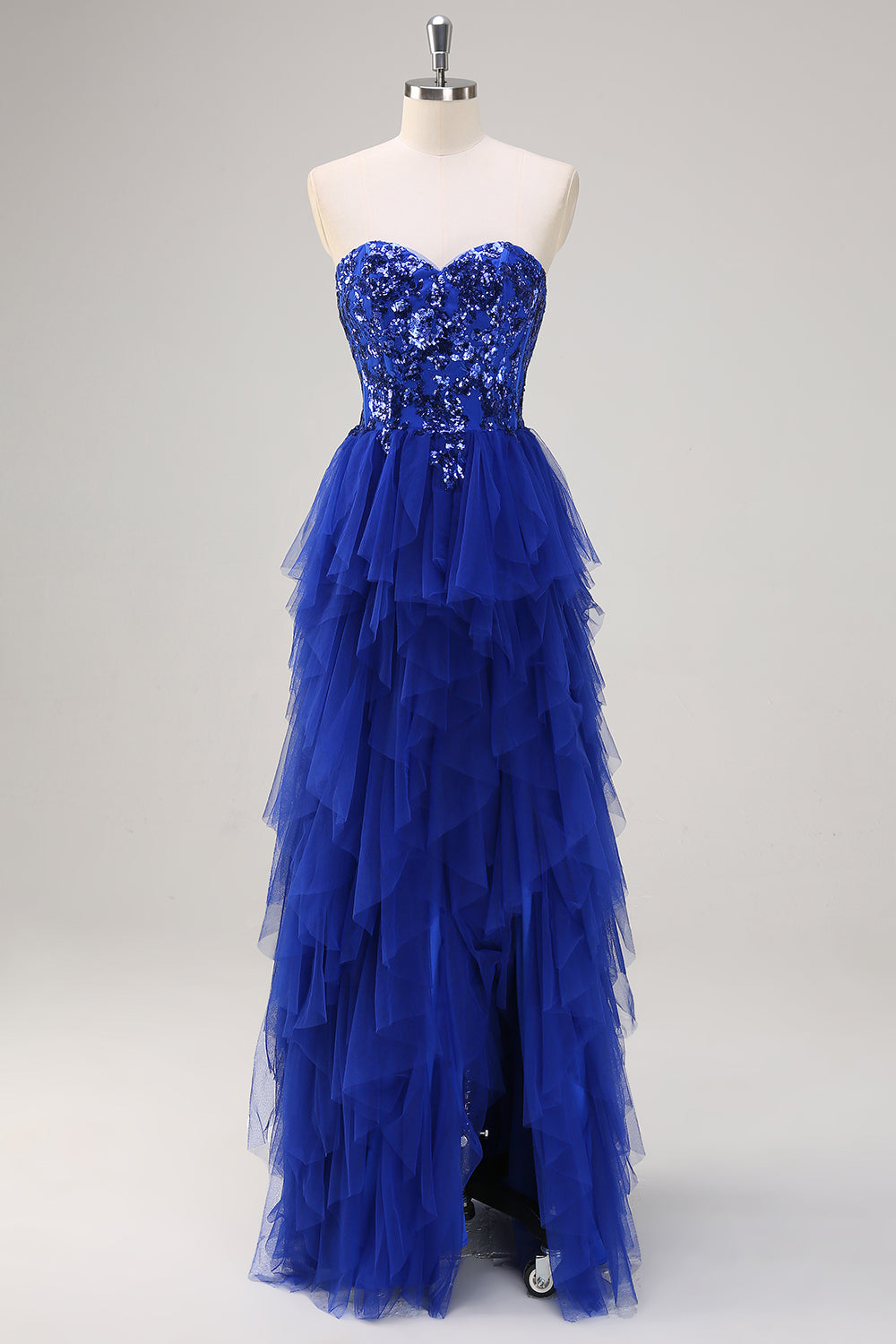 ZAPAKASA Women Royal Blue Sequined Ruffles A-Line Prom Dress Sweetheart Corset Evening Dress with Slit ZAPAKASA Women Royal Blue Sequined Ruffles A-Line Prom Dress Sweetheart Corset Evening Dress with Slit