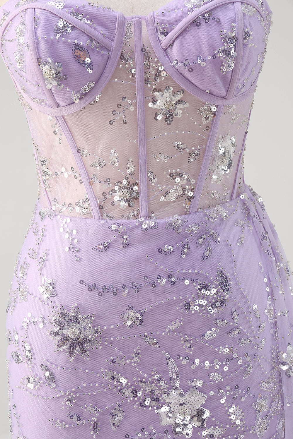 Sparkly Light Purple Mermaid Floral Sweetheart Long Prom Dress with Slit Sparkly Light Purple Mermaid Floral Sweetheart Long Prom Dress with Slit