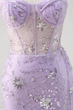 Sparkly Light Purple Mermaid Floral Sweetheart Long Prom Dress with Slit Sparkly Light Purple Mermaid Floral Sweetheart Long Prom Dress with Slit