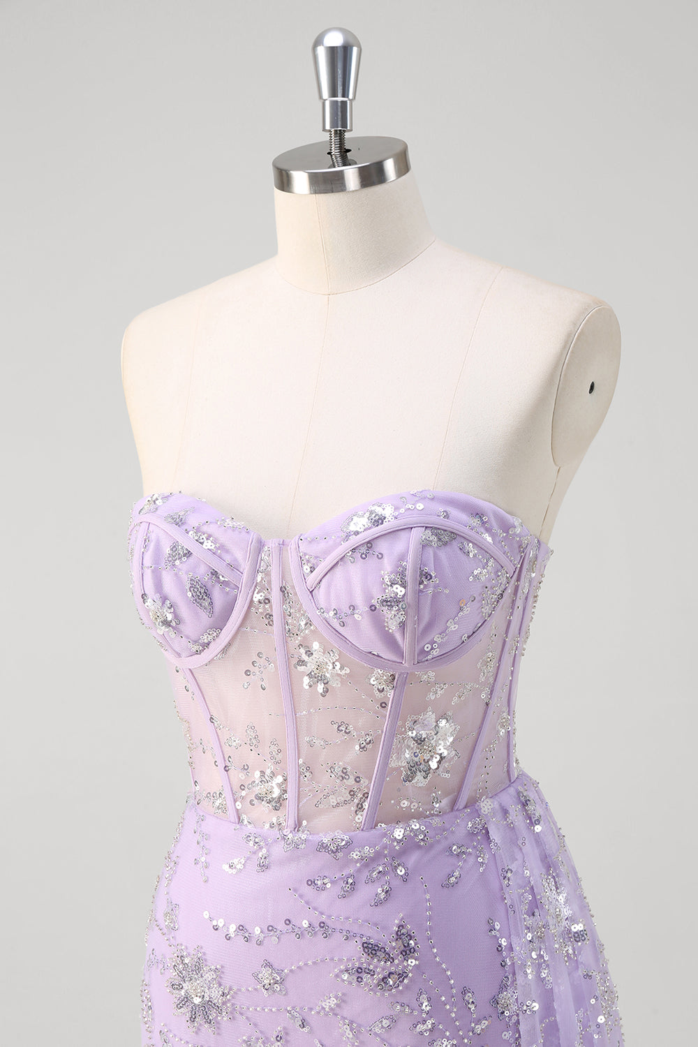 Sparkly Light Purple Mermaid Floral Sweetheart Long Prom Dress with Slit Sparkly Light Purple Mermaid Floral Sweetheart Long Prom Dress with Slit