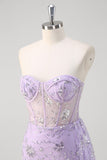 Sparkly Light Purple Mermaid Floral Sweetheart Long Prom Dress with Slit Sparkly Light Purple Mermaid Floral Sweetheart Long Prom Dress with Slit