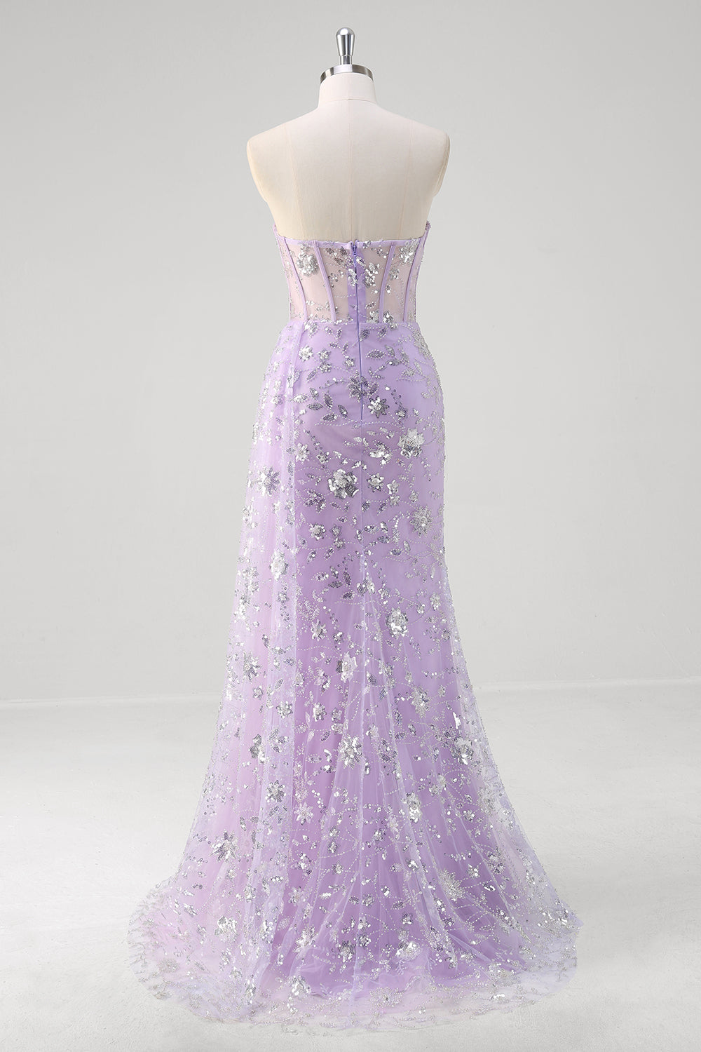 Sparkly Light Purple Mermaid Floral Sweetheart Long Prom Dress with Slit Sparkly Light Purple Mermaid Floral Sweetheart Long Prom Dress with Slit