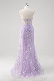 Sparkly Light Purple Mermaid Floral Sweetheart Long Prom Dress with Slit Sparkly Light Purple Mermaid Floral Sweetheart Long Prom Dress with Slit