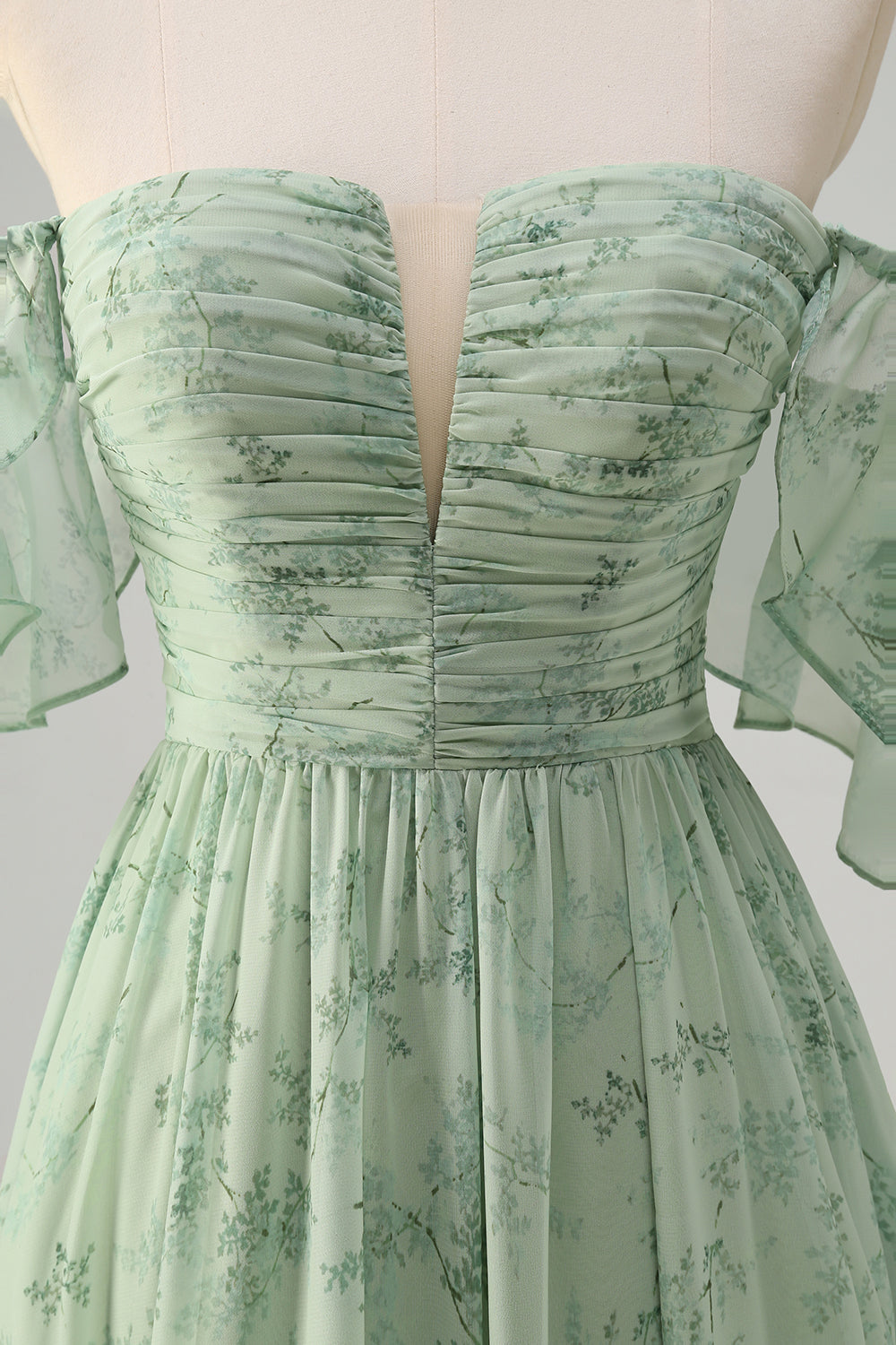 Dusty Sage A Line Off the Shoulder Print Long Prom Dress with Slit Dusty Sage A Line Off the Shoulder Print Long Prom Dress with Slit