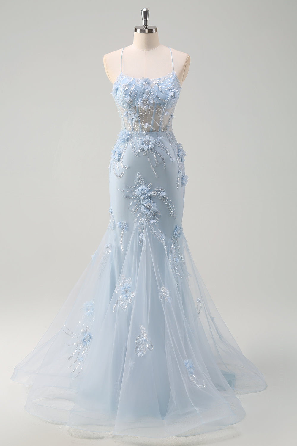 Zapakasa Women Sparkly Floral Blue Mermaid Long Corset Prom Dress with 3D Flowers Tulle Sequined Lace Up Back Formal Dress Zapakasa Women Sparkly Floral Blue Mermaid Long Corset Prom Dress with 3D Flowers Tulle Sequined Lace Up Back Formal Dress
