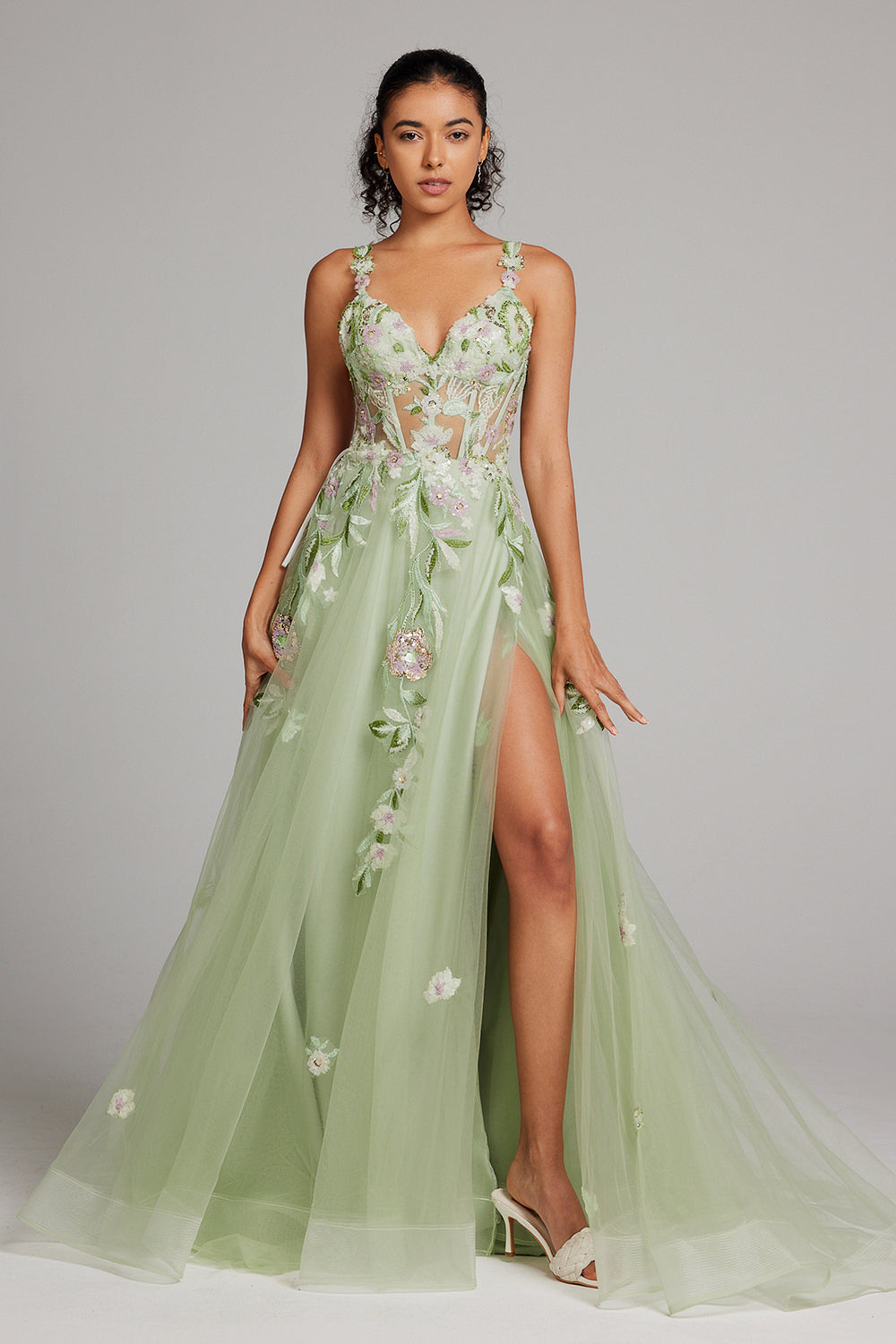 ZAPAKASA Women Sparkly Green Long Prom Dress With Slit A Line Sequin Corset Embroidered Evening Party Dress ZAPAKASA Women Sparkly Green Long Prom Dress With Slit A Line Sequin Corset Embroidered Evening Party Dress