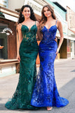 Sparkly Mermaid Royal Blue Spaghetti Straps Corset Sequin Long Prom Dress with Embroidery Sparkly Mermaid Royal Blue Spaghetti Straps Corset Sequin Long Prom Dress with Embroidery