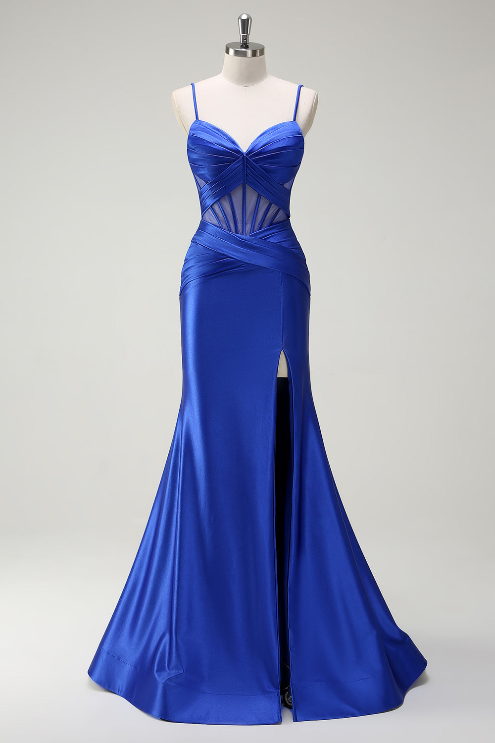 Royal Blue Mermaid Spaghetti Straps Satin Corset Long Prom Dress with Slit Royal Blue Mermaid Spaghetti Straps Satin Corset Long Prom Dress with Slit