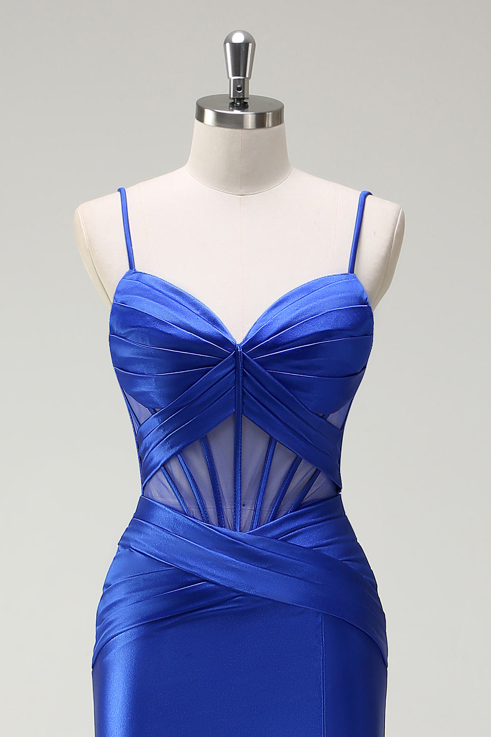 Royal Blue Mermaid Spaghetti Straps Satin Corset Long Prom Dress with Slit Royal Blue Mermaid Spaghetti Straps Satin Corset Long Prom Dress with Slit