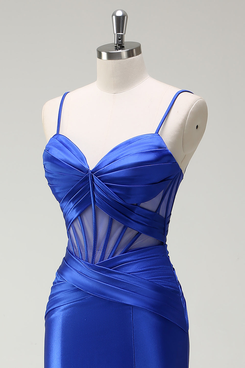 Royal Blue Mermaid Spaghetti Straps Satin Corset Long Prom Dress with Slit Royal Blue Mermaid Spaghetti Straps Satin Corset Long Prom Dress with Slit