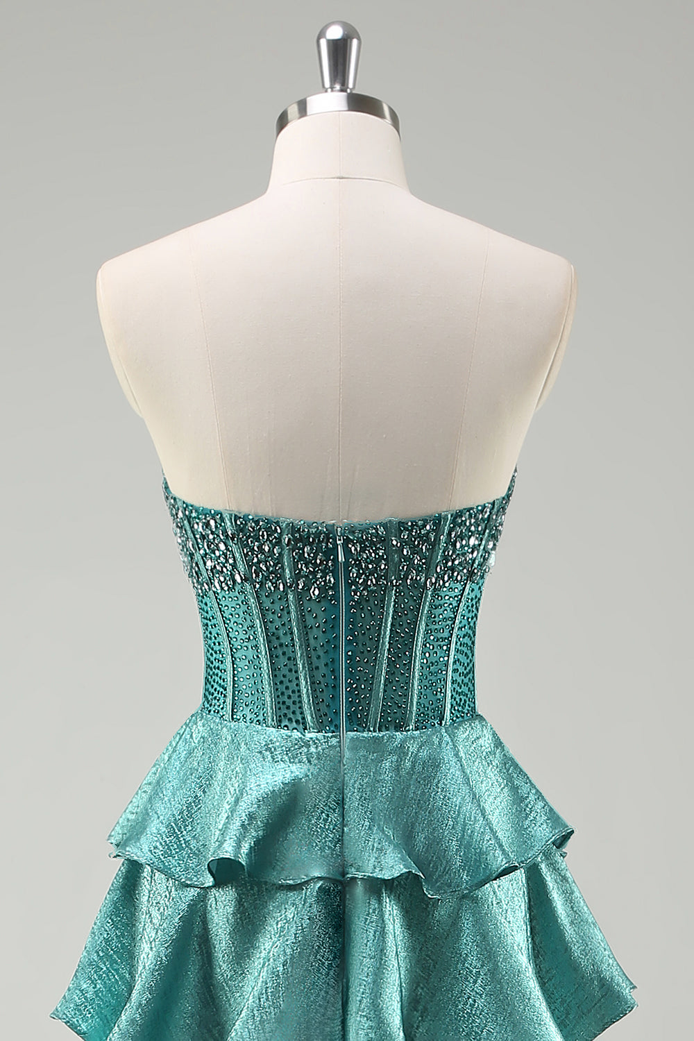 Tiered Ruffles Peacock Green Strapless Long Prom Dress with Beading Tiered Ruffles Peacock Green Strapless Long Prom Dress with Beading