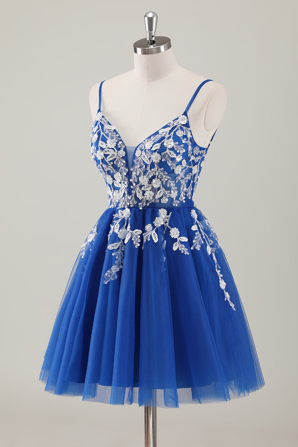 Royal Blue Spaghetti Straps Short Homecoming Dress with Appliques Royal Blue Spaghetti Straps Short Homecoming Dress with Appliques