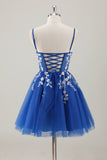 Royal Blue Spaghetti Straps Short Homecoming Dress with Appliques Royal Blue Spaghetti Straps Short Homecoming Dress with Appliques