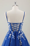 Royal Blue Spaghetti Straps Short Homecoming Dress with Appliques Royal Blue Spaghetti Straps Short Homecoming Dress with Appliques