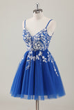 Royal Blue Spaghetti Straps Short Homecoming Dress with Appliques Royal Blue Spaghetti Straps Short Homecoming Dress with Appliques