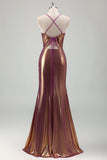 Metallic Gold Mermaid Spaghetti Straps Ruched Long Prom Dress with Slit Metallic Gold Mermaid Spaghetti Straps Ruched Long Prom Dress with Slit