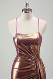Metallic Gold Mermaid Spaghetti Straps Ruched Long Prom Dress with Slit Metallic Gold Mermaid Spaghetti Straps Ruched Long Prom Dress with Slit