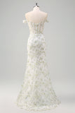 Light Green Floral Mermaid Off The Shoulder Prom Dress with Slit Light Green Floral Mermaid Off The Shoulder Prom Dress with Slit