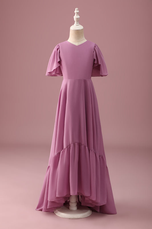 Vintage Mauve High-Low A-Line Junior Bridesmaid Dress