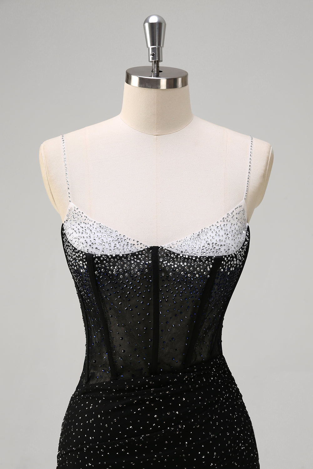 Sparkly Black Mermaid Spaghetti Straps Corset Beaded Long Prom Dress with Slit Sparkly Black Mermaid Spaghetti Straps Corset Beaded Long Prom Dress with Slit