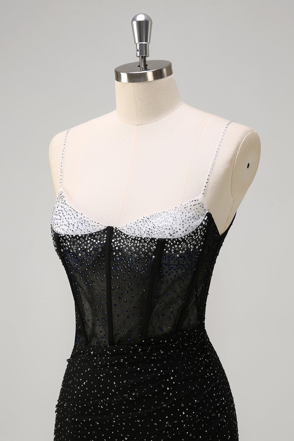 Sparkly Black Mermaid Spaghetti Straps Corset Beaded Long Prom Dress with Slit Sparkly Black Mermaid Spaghetti Straps Corset Beaded Long Prom Dress with Slit