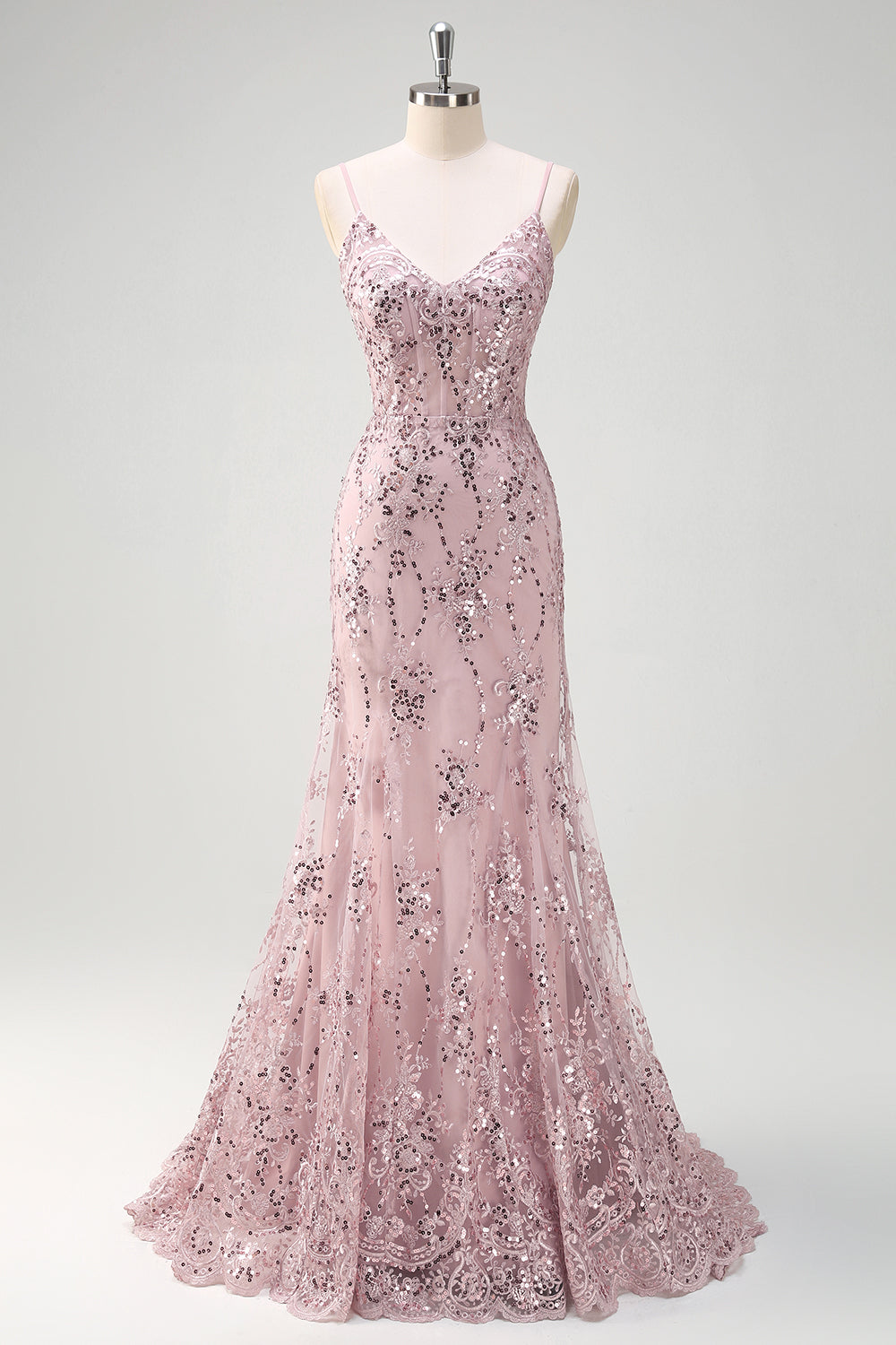 Sparkly Grey Pink Mermaid Sequined Spaghetti Straps Long Prom Dress Sparkly Grey Pink Mermaid Sequined Spaghetti Straps Long Prom Dress