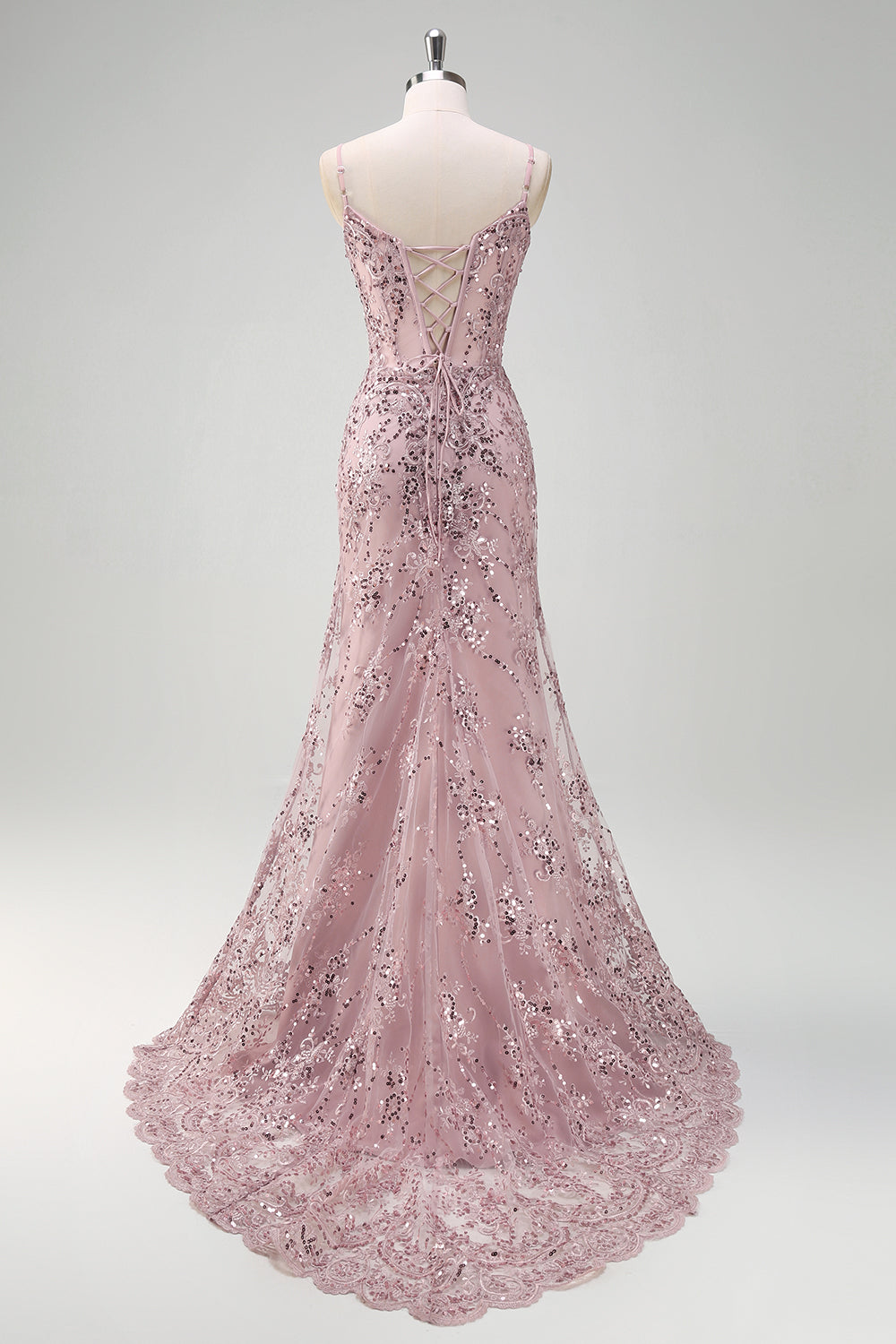 Sparkly Grey Pink Mermaid Sequined Spaghetti Straps Long Prom Dress Sparkly Grey Pink Mermaid Sequined Spaghetti Straps Long Prom Dress