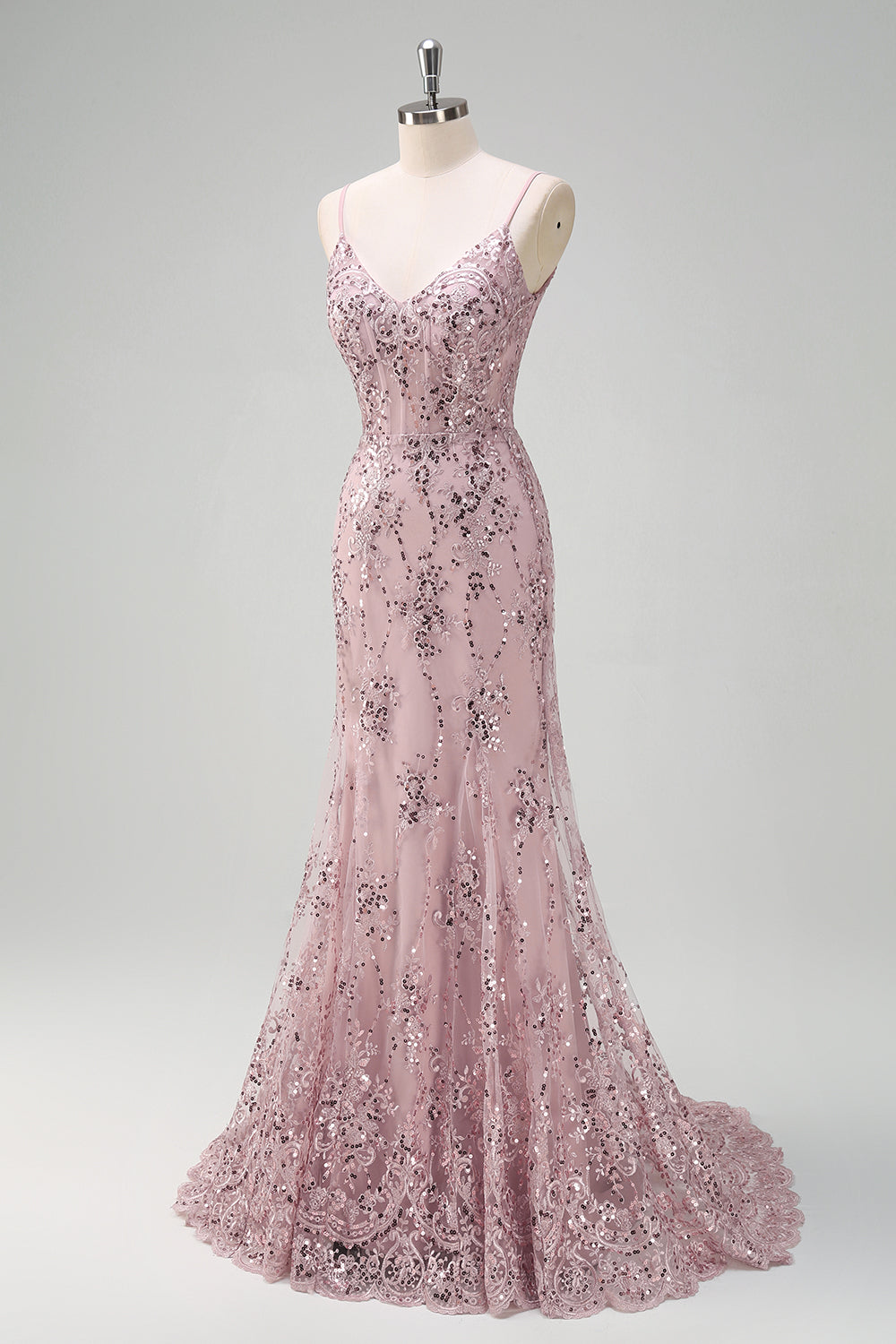 Sparkly Grey Pink Mermaid Sequined Spaghetti Straps Long Prom Dress Sparkly Grey Pink Mermaid Sequined Spaghetti Straps Long Prom Dress