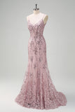 Sparkly Grey Pink Mermaid Sequined Spaghetti Straps Long Prom Dress Sparkly Grey Pink Mermaid Sequined Spaghetti Straps Long Prom Dress