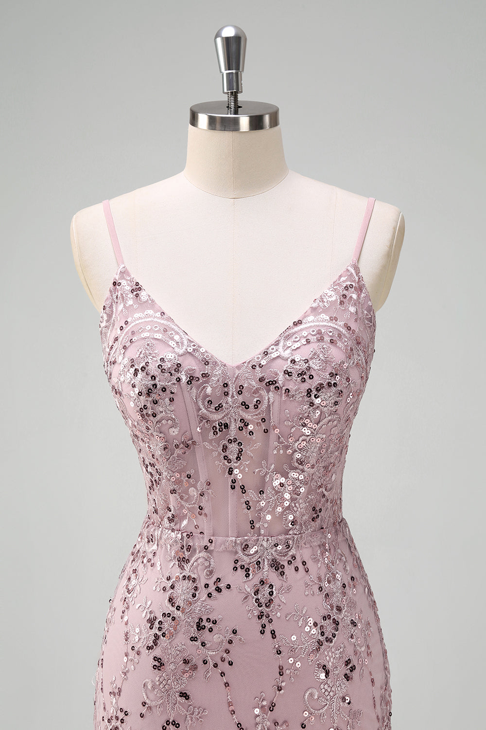 Sparkly Grey Pink Mermaid Sequined Spaghetti Straps Long Prom Dress Sparkly Grey Pink Mermaid Sequined Spaghetti Straps Long Prom Dress