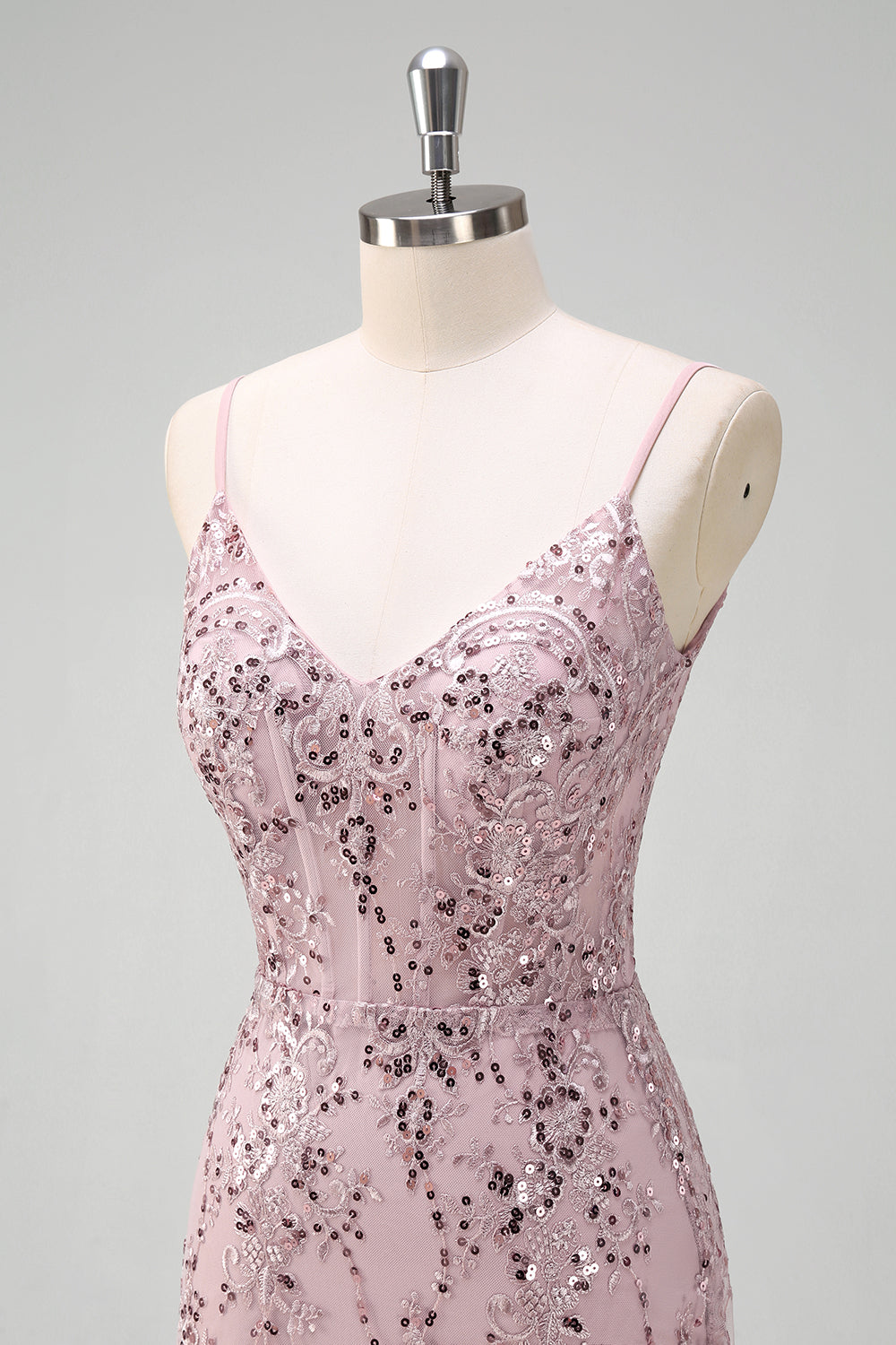 Sparkly Grey Pink Mermaid Sequined Spaghetti Straps Long Prom Dress Sparkly Grey Pink Mermaid Sequined Spaghetti Straps Long Prom Dress