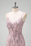 Sparkly Grey Pink Mermaid Sequined Spaghetti Straps Long Prom Dress Sparkly Grey Pink Mermaid Sequined Spaghetti Straps Long Prom Dress