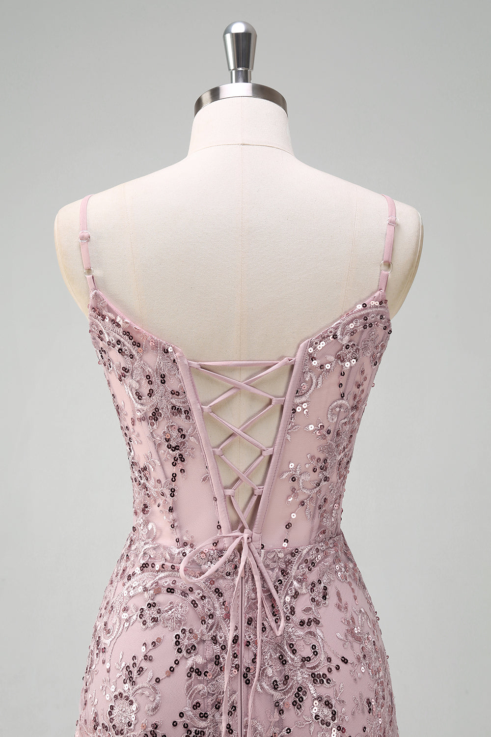 Sparkly Grey Pink Mermaid Sequined Spaghetti Straps Long Prom Dress Sparkly Grey Pink Mermaid Sequined Spaghetti Straps Long Prom Dress