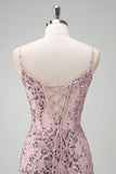 Sparkly Grey Pink Mermaid Sequined Spaghetti Straps Long Prom Dress Sparkly Grey Pink Mermaid Sequined Spaghetti Straps Long Prom Dress