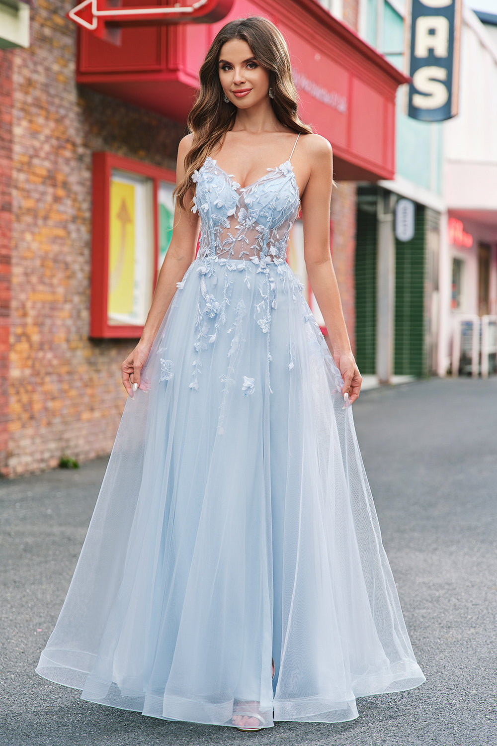tulle party dress womens Black Tulle A-Line high slit formal Dress with Slit, Spaghetti Straps, Zipper Back, and Sweep Train