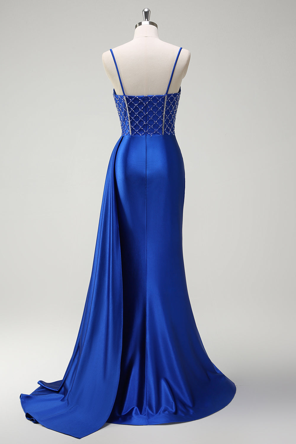 Royal Blue Beaded Spaghetti Straps Mermaid Long Prom Dress with Slit Royal Blue Beaded Spaghetti Straps Mermaid Long Prom Dress with Slit