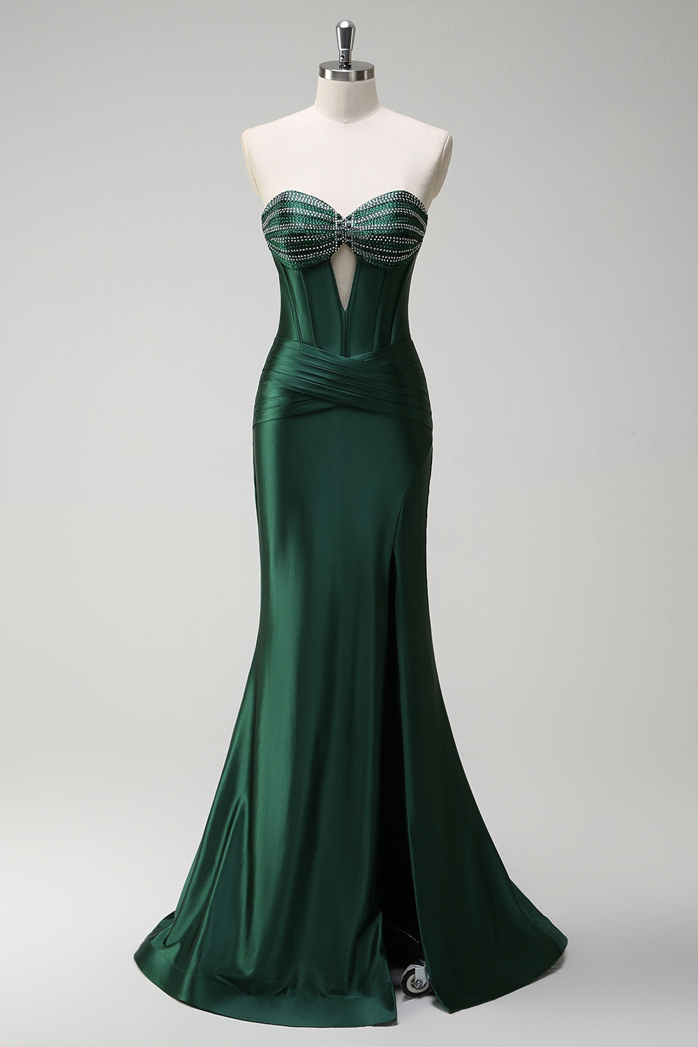 Dark Green Beaded Spaghetti Straps Mermaid Long Prom Dress with Slit Dark Green Beaded Spaghetti Straps Mermaid Long Prom Dress with Slit