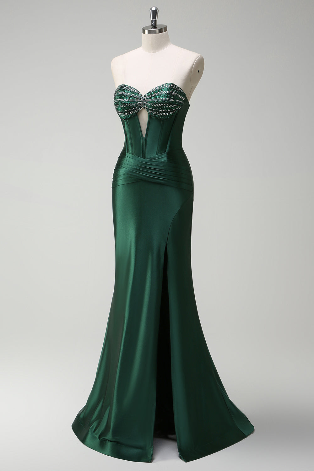 Dark Green Beaded Spaghetti Straps Mermaid Long Prom Dress with Slit Dark Green Beaded Spaghetti Straps Mermaid Long Prom Dress with Slit