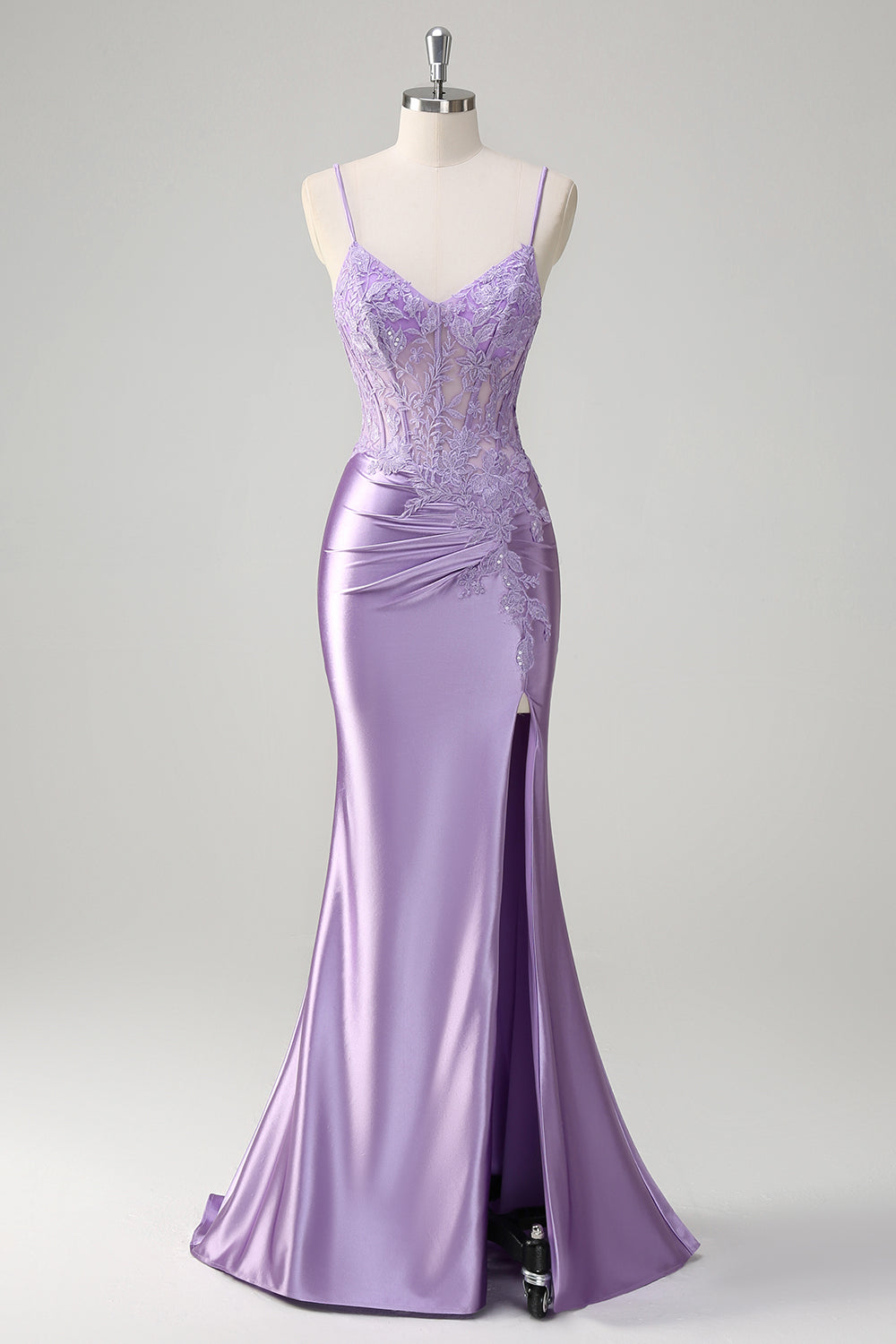 ZAPAKASA Women Lilac Floral Mermaid Corset Long Prom Dress with Slit Spaghetti straps Evening Dress ZAPAKASA Women Lilac Floral Mermaid Corset Long Prom Dress with Slit Spaghetti straps Evening Dress