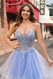 Sparkly Light Blue A Line Spaghetti Straps Spiral Ruffles Long Prom Dress with Sequins Sparkly Light Blue A Line Spaghetti Straps Spiral Ruffles Long Prom Dress with Sequins