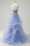 Sparkly Light Blue A Line Spaghetti Straps Spiral Ruffles Long Prom Dress with Sequins Sparkly Light Blue A Line Spaghetti Straps Spiral Ruffles Long Prom Dress with Sequins