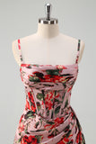 Pink Red Floral Spaghetti Straps Prom Dress with Slit Pink Red Floral Spaghetti Straps Prom Dress with Slit