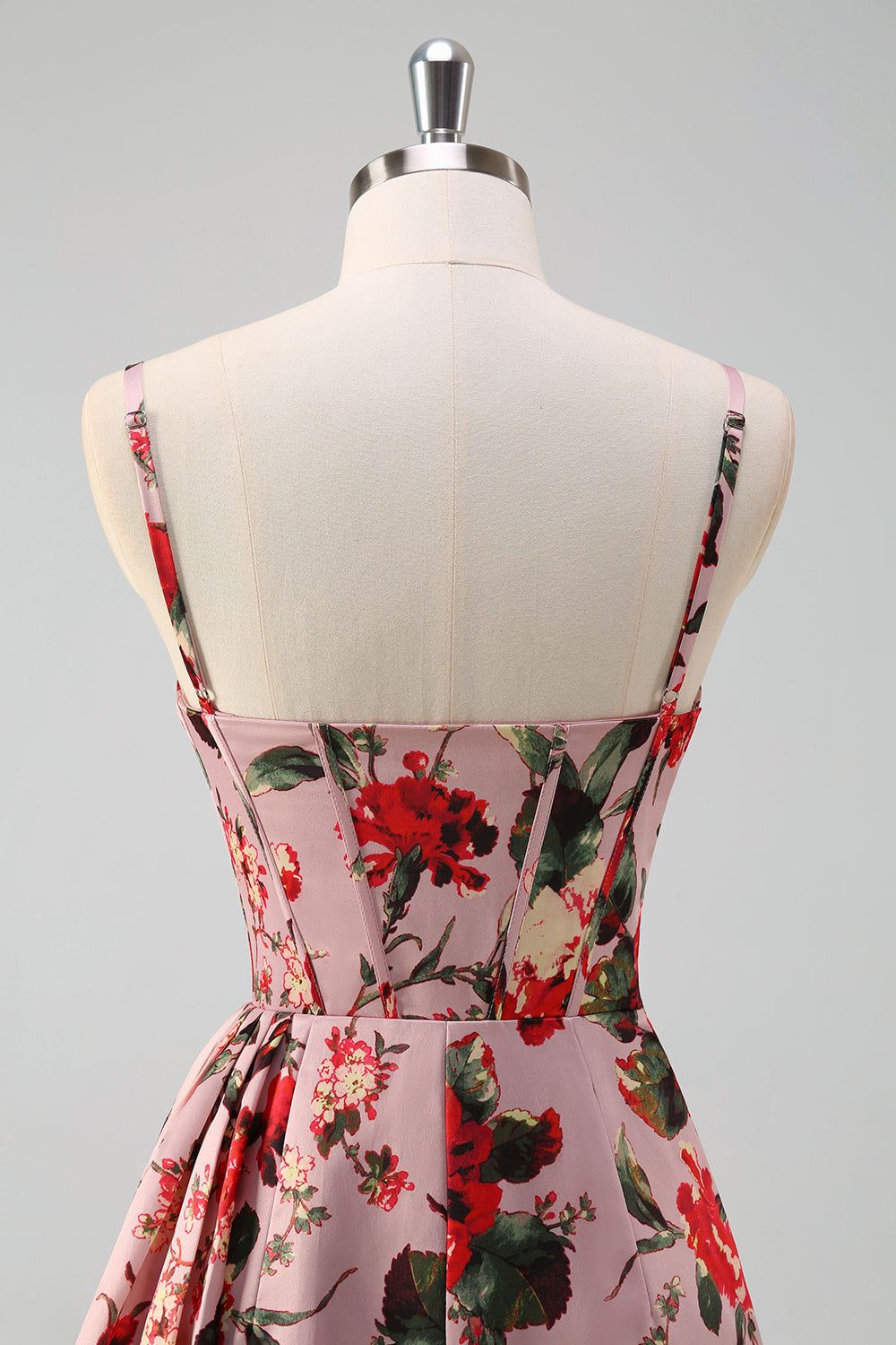 Pink Red Floral Spaghetti Straps Prom Dress with Slit Pink Red Floral Spaghetti Straps Prom Dress with Slit