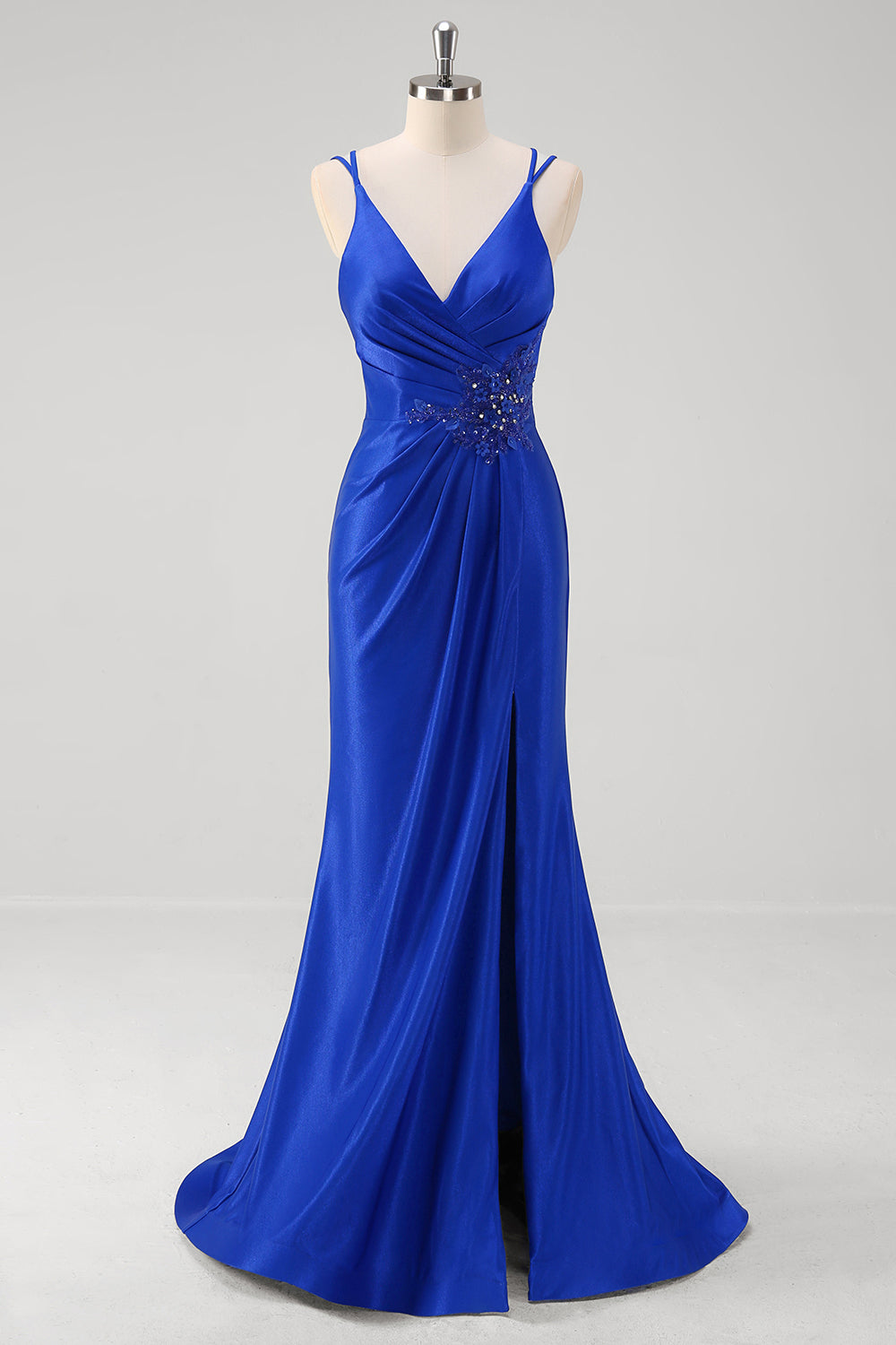 Royal Blue V-Neck Mermaid Applique V-Neck Long Prom Dress with Slit Royal Blue V-Neck Mermaid Applique V-Neck Long Prom Dress with Slit